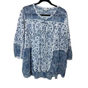 Lucky Brand Women’s Plus Size Semi Sheer Floral Paisley Boho 3/4 Sleeve Top 3X